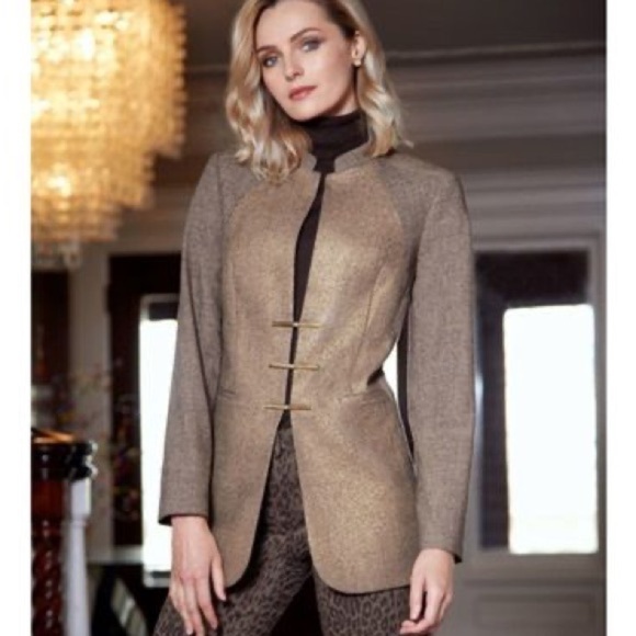 Carlisle Jackets & Blazers - Per Se by Carlisle Gold and Brown Blazer Size 10 Herringbone Pattern